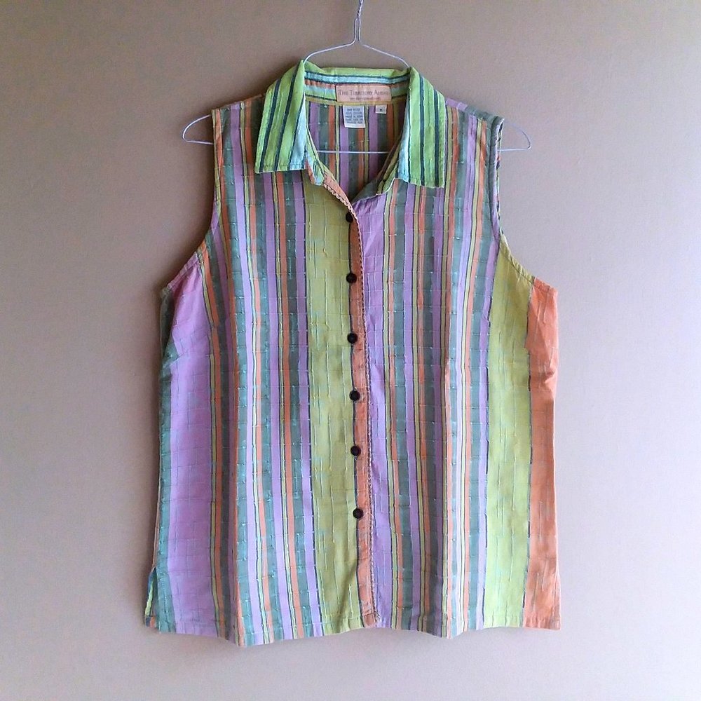 The Territory Ahead Women's Blouse Multi-Color Pastels 100% Cotton -- Medium